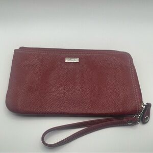 Buxton Deep Red Genuine Leather Wristlet Pouch